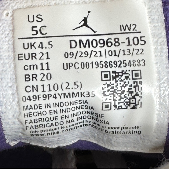 Nike Air Jordan 3 Retro TD  Toddler Sneaker 'Dark Iris' 2022   Size 5C - Picture 7 of 7